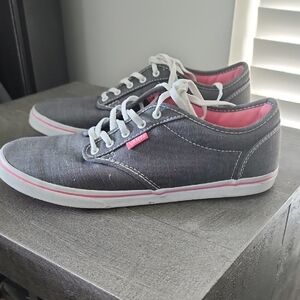 Vans Gray Canvas Sneakers with Pink Accents